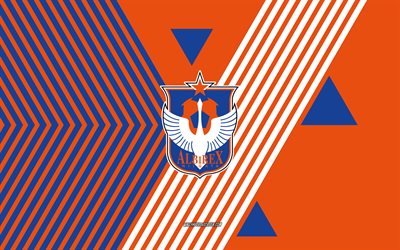 Albirex Niigata logo, 4k, Japanese football team, orange blue lines background, Albirex Niigata, J1 League, Japan, line art, Albirex Niigataemblem, football