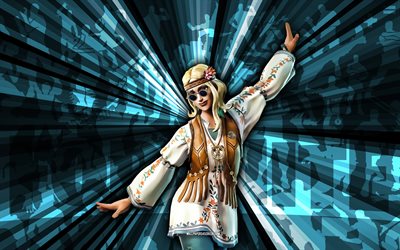 4k, dreamflower, fundo dos raios azuis, skin dreamflower, dreamflower fortnite, art abstrato, pele fortnite dreamflower, personagens fortnite, fortnite, arte criativa