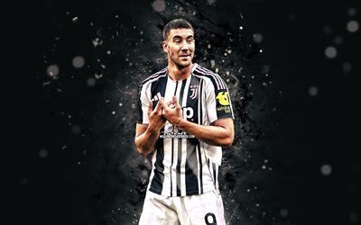 4k, dusan vlahovic, criativo, juventus fc, antecedentes abstratos pretos, serie a, jogadores de futebol sérvios, dusan vlahovic 4k, futebol, luzes de neon brancas, juventus, juve, dusan vlahovic juventus