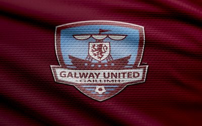 logotipo de fabric de galway united, 4k, fondo de tela púrpura, división premier de irlanda, bokeh, fútbol, logotipo de galway united, fútbol americano, emblema de galway united, galway united, club de fútbol irlandés, galway united fc