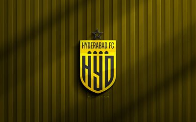 4k, hyderabad fc 3d logotipo, isl, fondo 3d amarillo, fútbol, hyderabad fc emblem, logotipo de hyderabad fc, hyderabad fc, fútbol americano, club de fútbol indio, fc hyderabad