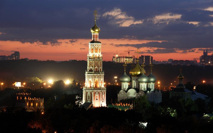 mosca, città, cupola, retroilluminazione, il convento di novodevichy, russia