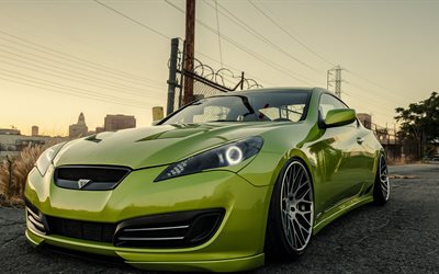 green, vehicle, tuning, coupe, front view