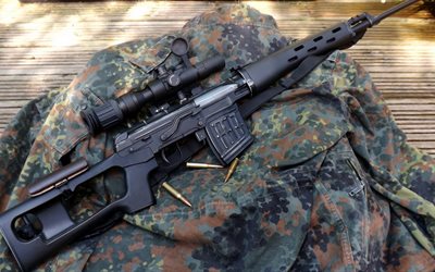 cartridges, camouflage, dragunov, sniper rifle, svd, optics
