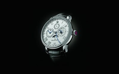 wrist watch, blancpain, strap, black background, brand