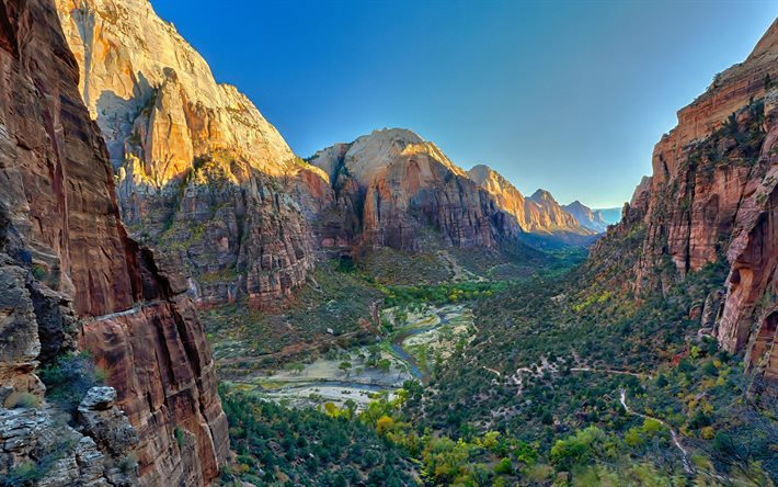 mountain, forest, canyon, ultra hd, valley, mountains, the sun