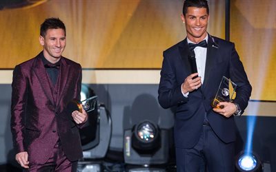sports, lionel messi, award, cristiano ronaldo, football, 2014, smile, during