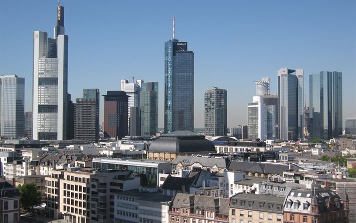 pilvenpiirtäjät, pilvenpiirtäjä, moderni arkkitehtuuri, kaupunki, frankfurt am main, saksa