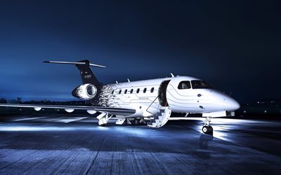 private, the plane, civil aviation, the airfield, night, ladder