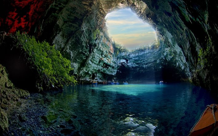 melissani, 洞湖, 島のアパートメントはケファロニア, ギリシャ