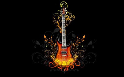 black background, guitar, vector, music, abstraction