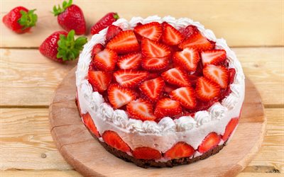 cream, berry, strawberries, cake, sweets