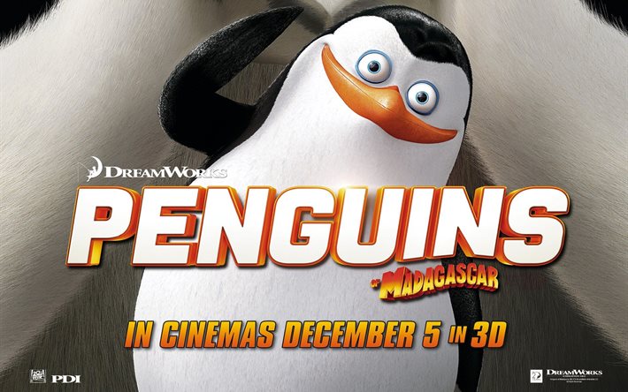 animazione, 2014, poster, i pinguini di madagascar, cartone animato