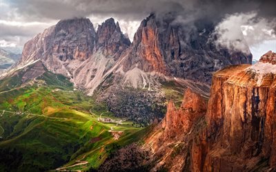 south tyrol, dolomites, home, valley, clouds, rock, italy