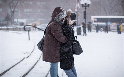 meeting, snow, girl, 2015, blizzard, new york, usa