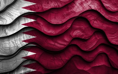4k, Qatari flag, Asian countries, wooden 3D waves flags, Day of Qatar, flag of Qatar, wavy silk flags, Qatar wooden flag, Qatari national symbols, Qatar flag, Qatar