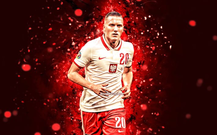 piotr zielinski, 4k, rote neonlichter, polen national football team, polnische fußballer, piotr zielinski 4k, polen, fußball, nationalmannschaften, piotr zielinski polen team