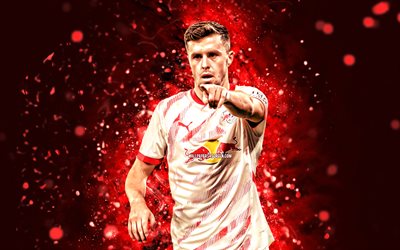 Christoph Baumgartner, 4k, red neon lights, RB Leipzig, Bundesliga, Austrian footballers, Christoph Baumgartner 4K, football, soccer, RasenBallsport Leipzig, Christoph Baumgartner RB Leipzig