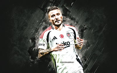 ciro immobile, بيسيكتاس, لاعب كرة القدم الإيطالي, خلفية الحجر الأبيض, فن الجرونج, ديك رومى, كرة القدم