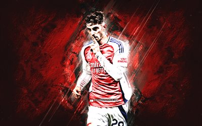 Kai Havertz, Arsenal FC, German football player, red stone background, grunge art, Premier League, England, football