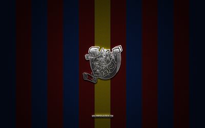 Barrie Colts logo, Canadian hockey team, Canadian Hockey League, CHL, blue red carbon background, Barrie Colts emblem, hockey, Barrie Colts, Canada