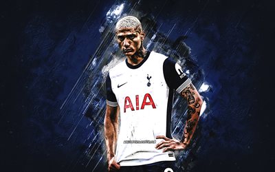 richarlison, tottenham hotspur, calciatore brasiliano, sfondo di pietra blu, grunge art, richarlison de andrade, premier league, inghilterra, calcio