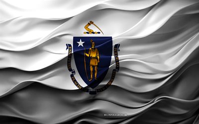 4k, drapeau du massachusetts, états américains, drapeau 3d massachusetts, usa, texture 3d, jour du massachusetts, symboles nationaux, art 3d, massachusetts