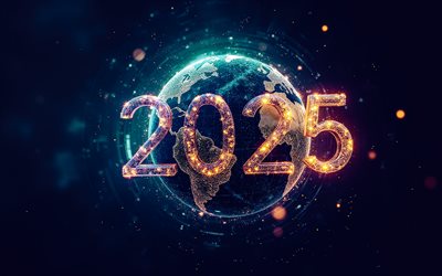 2025 New Year, 3D Earth, 2025 of peace, space, Happy New Year 2025, 2025 concepts, 3d art