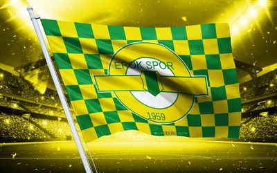 4k, logo esenler erokspor, club de football turc, drapeau du stade, drapeau des supporters d'esenler erokspor, drapeau vert jaune, emblème d'esenler erokspor, tff 1 lig, turquie, football, esenler erokspor, erokspor