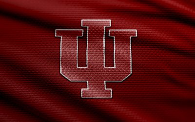 Indiana Hoosiers fabric logo, 4k, red fabric background, NCAAF, bokeh, american football, Indiana Hoosiers logo, NCAA, Indiana Hoosiers emblem, Big Ten, Indiana Hoosiers