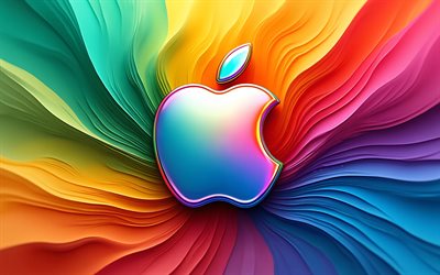 4k, apple 3d logo, kreativ, bunte 3d wellen, kunstwerk, elektronikmarken, abstraktionen, bunter abstrakter hintergrund, abstraktes apple logo, marken, apple logo, apfel