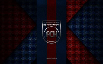fc heidenheim, 2 bundesliga, rot blau gestrickte textur, fc heidenheim logo, deutscher fußballverein, wappen des fc heidenheim, fußball, heidenheim, deutschland