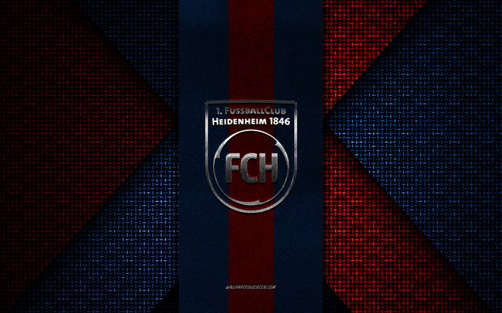 fc heidenheim, 2 bundesliga, textura de punto azul rojo, logotipo del fc heidenheim, club de fútbol alemán, escudo del fc heidenheim, fútbol, heidenheim, alemania