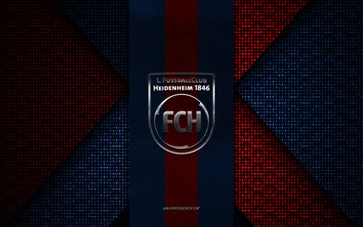 fc heidenheim, 2 bundesliga, rot blau gestrickte textur, fc heidenheim logo, deutscher fußballverein, wappen des fc heidenheim, fußball, heidenheim, deutschland