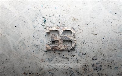 logo en pierre bugatti, 4k, fond de pierre, logo 3d bugatti, marques de voitures, croquis de logos, logo bugatti, grunge art, bugatti