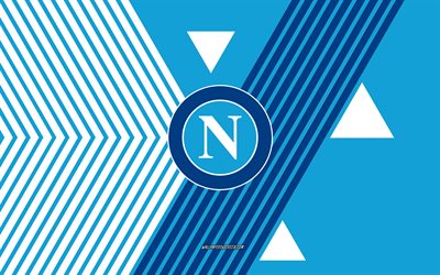 logo de naples, 4k, équipe italienne de football, fond de lignes blanches bleues, naples, série a, italie, dessin au trait, emblème de naples, football, ssc naples