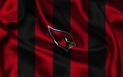4k, logo do arizona cardinals, tecido de seda preto vermelho, time de futebol americano, emblema do arizona cardinals, nfl, distintivo do arizona cardinals, eua, futebol americano, bandeira do arizona cardinals