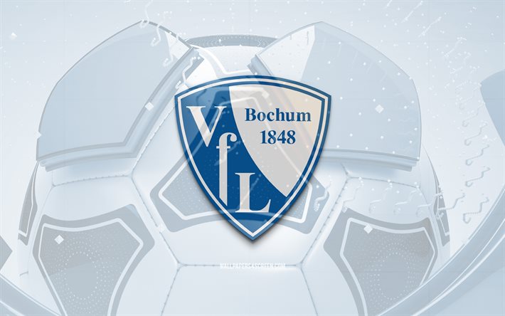 hochglanz logo des vfl bochum, 4k, blauer fußballhintergrund, bundesliga, fußball, deutscher fußballverein, vfl bochum 3d logo, vfl bochum emblem, bochumer fc, sport logo, vfl bochum