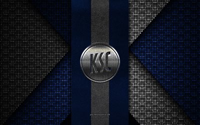 Karlsruher SC, 2 Bundesliga, blue white knitted texture, Karlsruher SC logo, German football club, Karlsruher SC emblem, football, Karlsruher, Germany