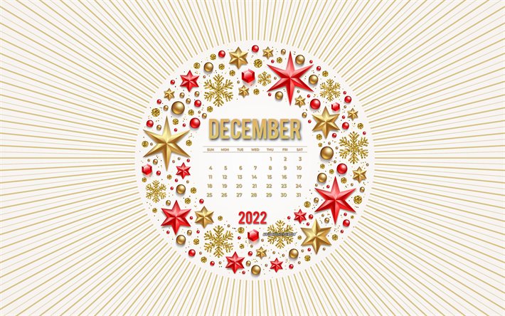 december kalender 2022, 4k, jul gyllene ram, 2022 kalendrar, december, gyllene juldekorationer, december 2022 kalender, 2022 koncept, jul mall