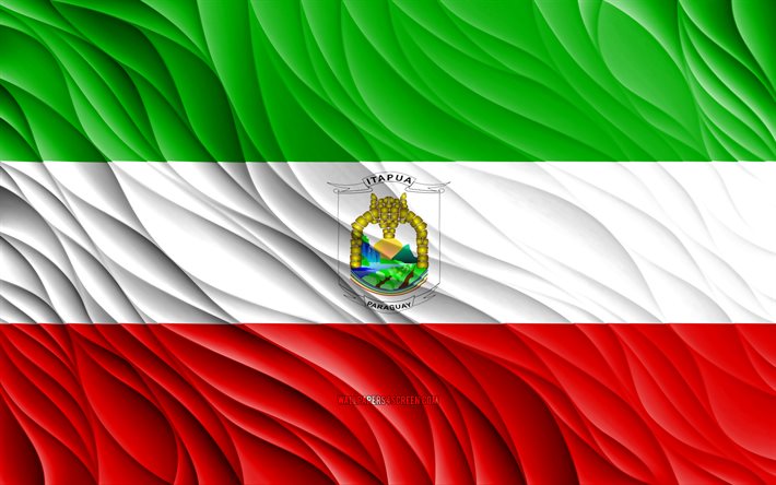 4k, bandera de itapúa, banderas 3d onduladas, departamentos paraguayos, bandera de itapua, día de itapúa, ondas 3d, departamentos de paraguay, itapúa, paraguay