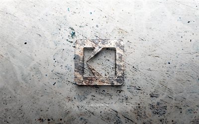 logotipo de piedra de kodak, 4k, fondo de piedra, logotipo 3d de kodak, marcas, bocetos de logotipos, logotipo de kodak, arte grunge, kodak