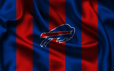 4k, logotipo do buffalo bills, tecido de seda vermelho azul, time de futebol americano, emblema do buffalo bills, nfl, eua, futebol americano, bandeira do buffalo bills