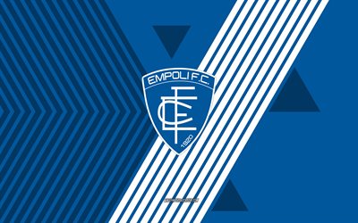 شعار empoli fc, 4k, فريق كرة القدم الإيطالي, خطوط بيضاء زرقاء الخلفية, امبولي, دوري الدرجة الاولى الايطالي, إيطاليا, فن الخط, شعار نادي امبولي, كرة القدم, إمبولي
