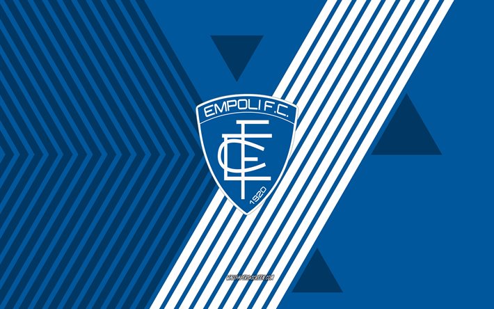 empoli fc logosu, 4k, italyan futbol takımı, mavi beyaz çizgiler arka plan, empoli fc, a grubu, italya, hat sanatı, empoli fc amblemi, futbol, empoli