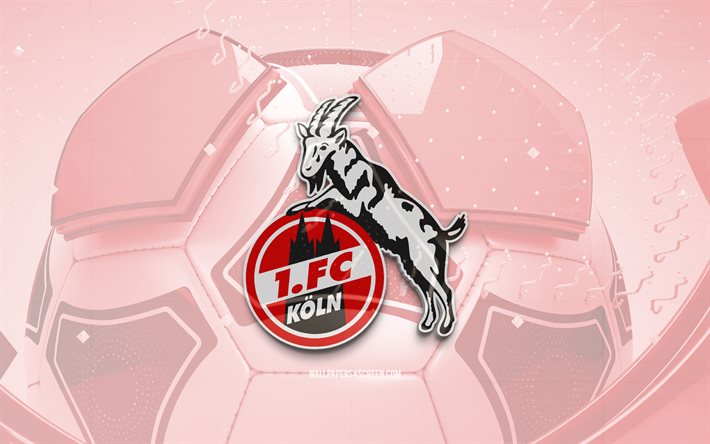 fc köln parlak logosu, 4k, kırmızı futbol arka planı, bundesliga, futbol, alman futbol kulübü, fc köln 3d logosu, fc köln amblemi, köln fc, spor logosu, fc köln