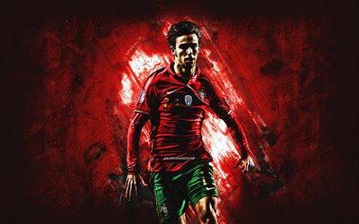 Joao Felix, Portugal national football team, red stone background, grunge art, Portuguese footballer, striker, Portugal, football