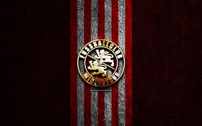 fc winterthurin kultainen logo, 4k, punainen kivi tausta, sveitsin superliiga, sveitsiläinen jalkapalloseura, fc winterthurin logo, jalkapallo, fc winterthurin tunnus, fc winterthur, winterthur fc
