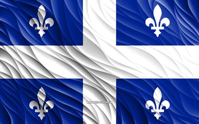4k, Quebec flag, wavy 3D flags, canadian provinces, flag of Quebec, Day of Quebec, 3D waves, Provinces of Canada, Quebec, Canada