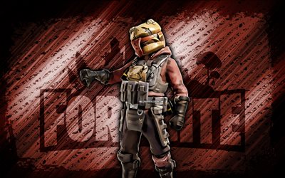 bombe guetrière fortnite, 4k, fond diagonal marron, grunge art, fortnite, ouvrages d'art, peau de bombe gutturale, personnages fortifiés, bombe gutturale, skin fortnite bombe gutrière